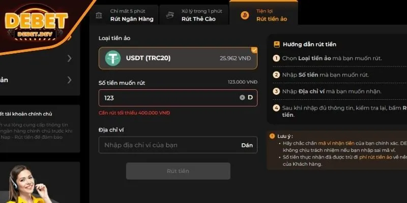 Điều kiện để tiến hành rút tiền từ DEBET