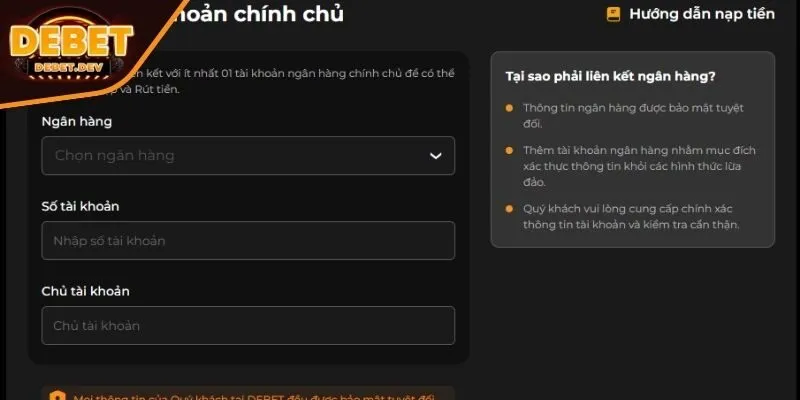 Những điều kiện cần đáp ứng trước khi nạp tiền DEBET